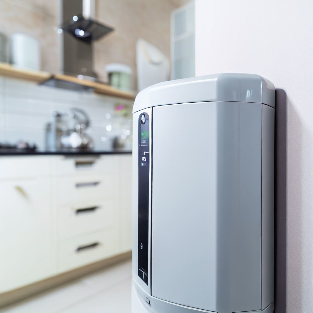 a modern boiler in the utility area of a kitchen