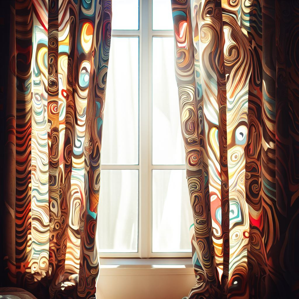 Funky patterned curtains letting in some natural light