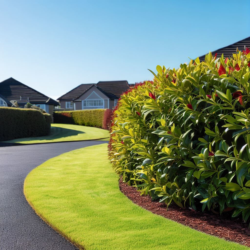 Neat laurel bushes alongside a strip of grass by a driveway in warrington