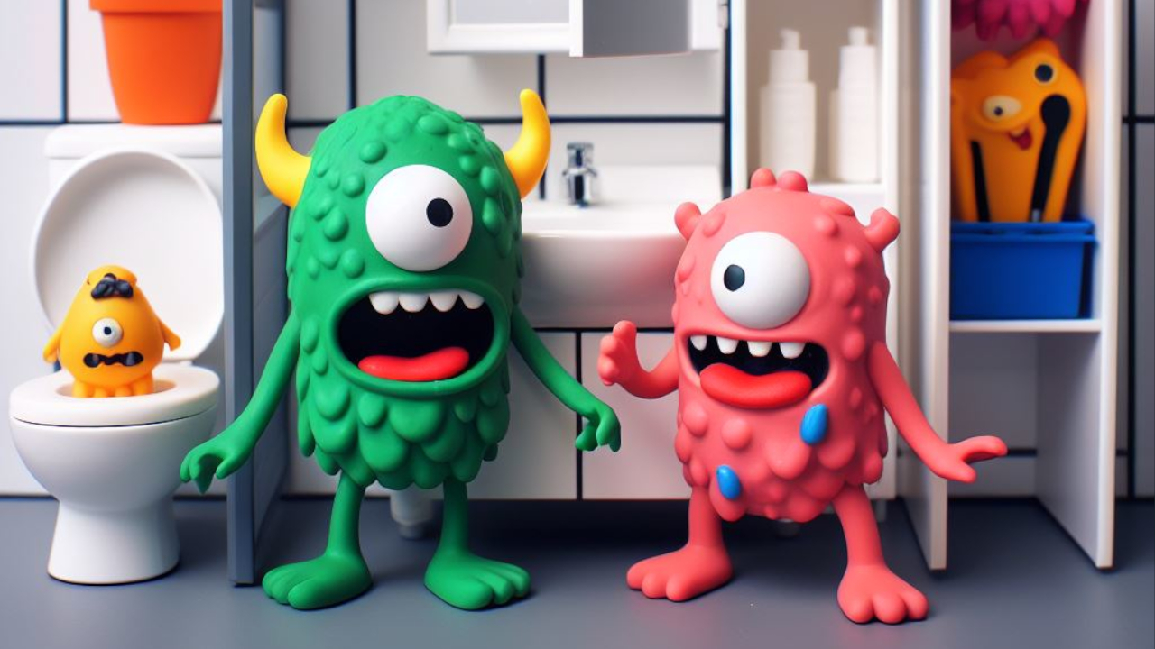 A bathroom filled with monsters