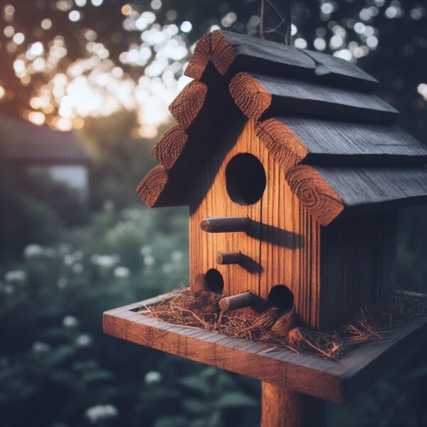 Bird box in a back garden