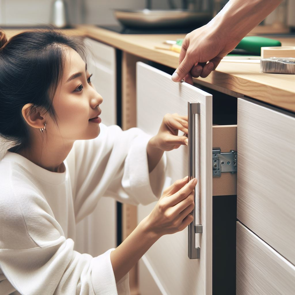 Someone fitting a kitchen drawer handle