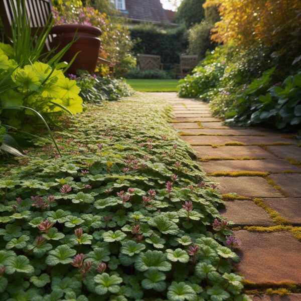 Ground cover plants on a path