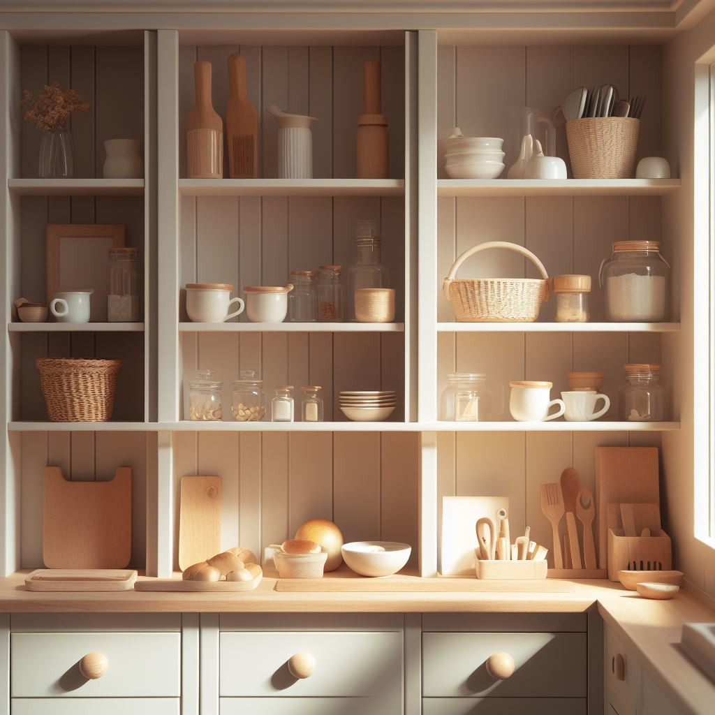 Open shelving in kitchen