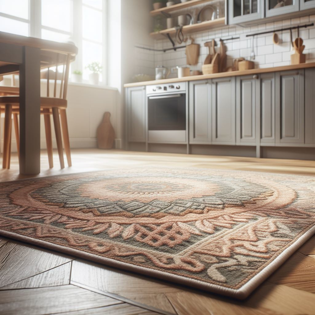 A rug in the kitchen